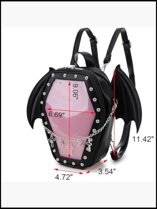 Coffin Shape Ita Backpack Vegan Leather Adjustable Straps Gothic Backpack